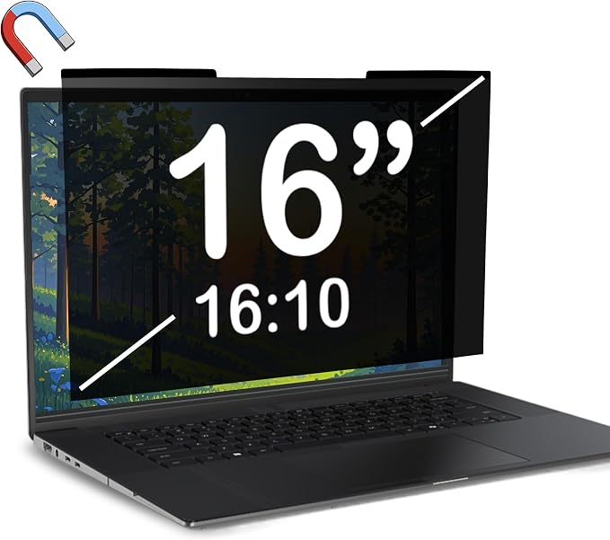 Magnetic Laptop Privacy Screen 16 inch for 16:10 Computer Monitor, Removable Anti-Glare Screen Privacy Shield, Screen Filter and Protector for Laptop, Fits (WUXGA 1920×1200)