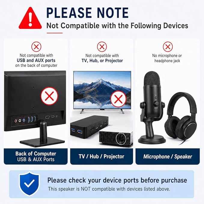 Cirqon Computer Speakers for Desktop PC, Easy Volume Knob, Sturdy Clamp, Basic Sound, Laptop Speakers with Compact Design, USB/USB C Adapter for Power and Audio(Black)