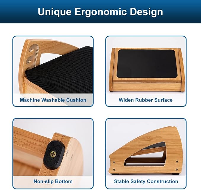 StrongTek Wood Ergonomic Footrest - 4-Angle Adjustable Foot Stool for Desk, Office Footrest, Anti-Slip Foot Stand for Under Desk, Enhances Posture, Promotes Blood Circulation, Easy Assembly (Natural)