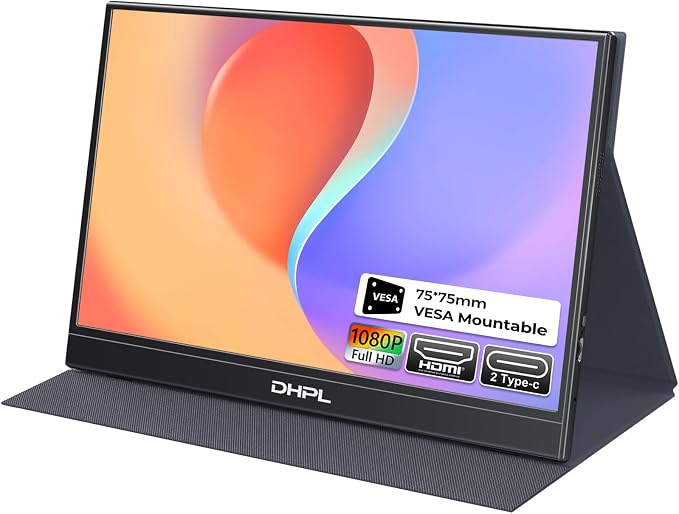 Portable Monitor, 15.6-inch FHD 1080P 60Hz IPS Screen, Laptop Screen Extension, USB-C/HDMI Ports, VESA Mount Support, Compatible with Laptops/PCs/MacBook/Switch/PS4/5/Xbox