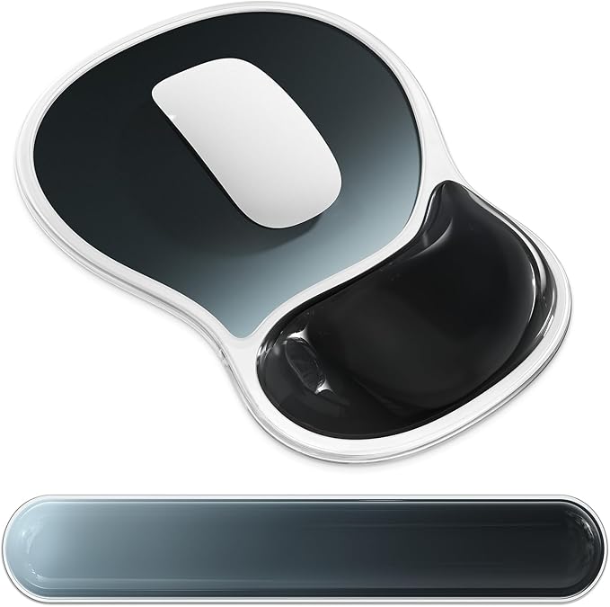 AKIT Ergonomic Mouse Pad and Keyboard Wrist Rest, Gel Wrist Rest for Computer Keyboard, Non-Slip Base, Pain Relief, Mousepad Set for Gaming, Home and Office, Gradient Black