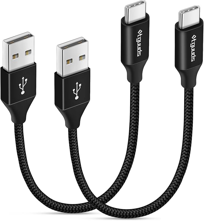 etguuds USB to USB C Cable 1ft, 2-Pack Short USB A to Type C Charger Cord Fast Charging for Samsung Galaxy A17 A16 A15 A26 A36 A56, S25 S24 S23 S22 S21 S20 S10 Note 20, for iPhone 17 16 15, Moto