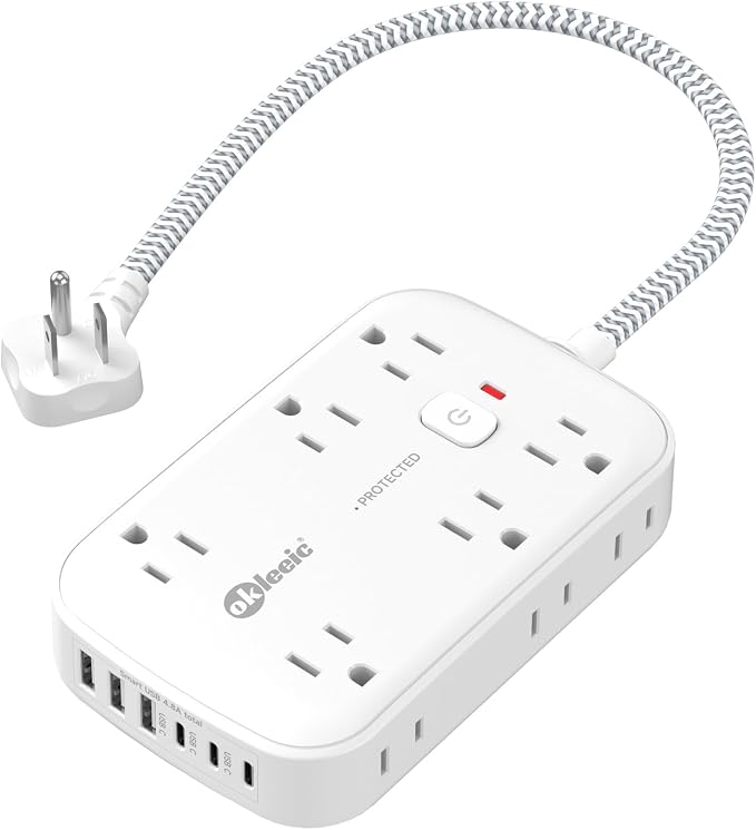 Flat Outlet Extender with 12 Inch Cord, Surge Protector Flat Plug Extension Outlet Splitter Adapter, 12 AC 6 USB(3 USB C) with Electrical 3 Way Multi Wall Plug Extender for Travel Dorm Room Essentials