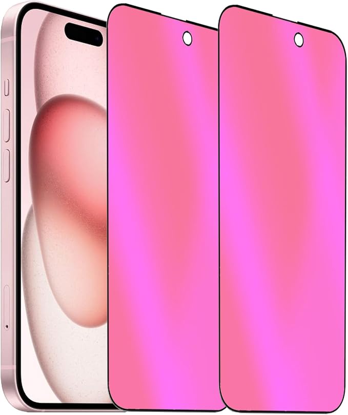 2 Pack Anti-Blue Privacy Tempered Glass for iPhone 15 Plus/iPhone 16 Plus 6.7 inch Mirror Anti-Spy Screen Protector Film Electroplated Gradient Colorful