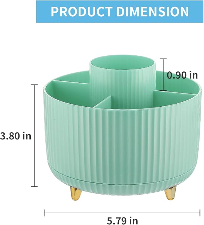 Marbrasse Desk Organizer, 360-Degree Rotating Pen Holder, Desk Organizers and Accessories with 5 Compartments Pencil Holder, Art Supply Storage Box Caddy for Office, Home (Mint Green)