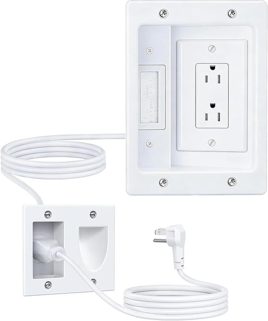FORGING MOUNT in-Wall Cable Management Kit or Power & Low Voltage Cords, Cord Hider for Wall Mount TV with AC Outlets, Includes 6ft Extension Cord, Drywall Hole Saw Attachment,Drill Templates