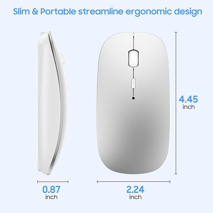 SUNGI Bluetooth Mouse for Laptop/MacBook/iPad/Android PC,Rechargable Quiet Slim Wireless Mouse Jiggler for Windows/Linux/Tablet,Silver