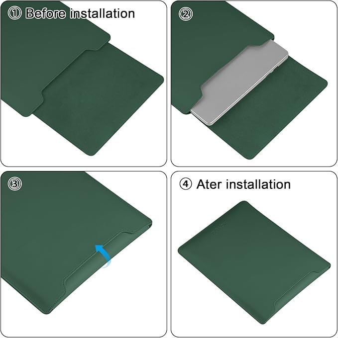 HoYiXi 15.6" Laptop Sleeve Case PU Leather with Stand Compatible with MacBook Pro 16/15.4'' MacBook Pro 15, Mac Air 15/ Dell, Matebook,Asus,15-16'' Laptop Bag,(Patent Pending),Dark Green