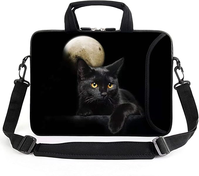 AMARY 17" Laptop Shoulder Bag Carrying Case Adjustable shoulder straps, comfortable handle, front pocket for storing mouse (Cat)