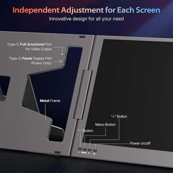 QQH 15.6" Laptop Screen Extender, Ultra-Slim Triple Portable Monitor, One Cable USB-C Dual Portable Monitor, Travel Monitor, Portable Laptop Monitor Extender for 12"-16" Laptops, MacOS/Windows/Android