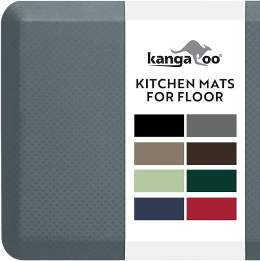 KANGAROO Anti Fatigue Mats for Kitchen Floor, 70x24, Reduce Foot, Knee Pressure, 3/4 Inch Thick Cushioned Ergonomic Mat, Waterproof Comfort Rug for Under Sinks, Standing Desk, Store Floors, Charcoal