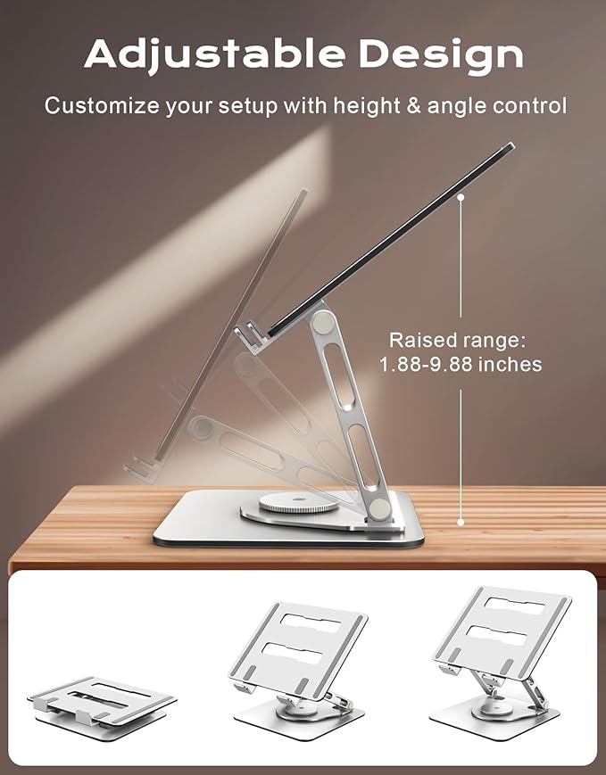 RIWUCT 360° Rotatable Laptop Stand for Desk Adjustable Height, Ergonomic Laptop Riser Holder with Dual-bar Support, Portable Computer Notebook Stand for MacBook Air Pro(10-16"), Gifts for Men/Dad