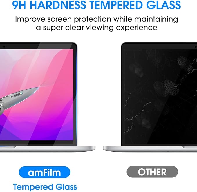 amFilm Designed for MacBook Pro 13 Inch(2016-2022, M1/M2) /MacBook Air 13 Inch(2018-2021, M1) Tempered Glass Screen Protector [Zero Bubbles][9H Hardness][ Anti-Scratch][ Anti-fingerprint]