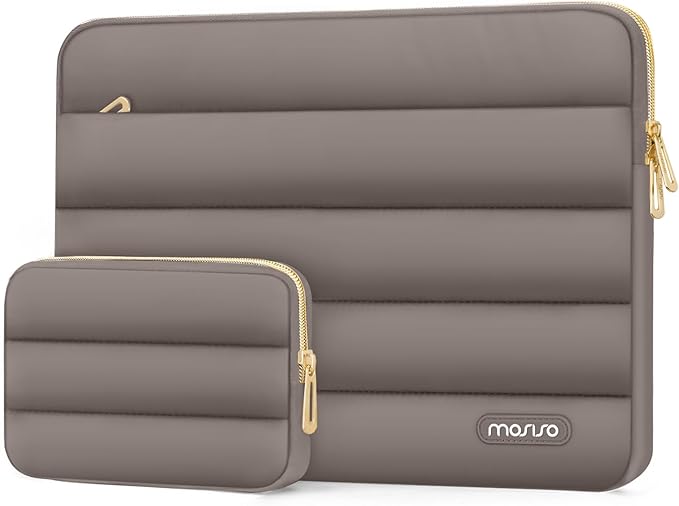 MOSISO Laptop Case 13.3 inch,13-13.3 inch Puffy Laptop Sleeve Compatible with MacBook Air 13.6 M5 M4 M3 M2 M1/Neo/Pro 13/14,HP Dell ASUS Lenovo,Polyester Horizontal Bag with Small Case, Taupe Brown