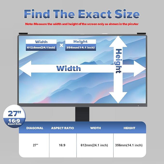 Computer Privacy Screen Filter 27 Inch, 9H Hardness Hanging Computer Screen Privacy Shield Compatible with 16:9 Widescreen Monitor, Eye Protection and Blue Light Blocks