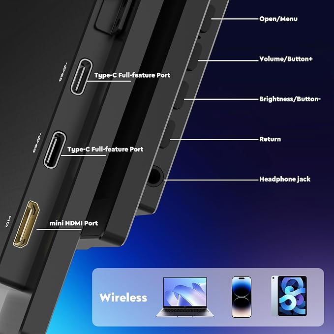 ZSCMALLS Battery Wireless Portable Monitor, 8000mAh 15.6" 1080P IPS USB-C/HDMI Second Screen, Built-in Speakers, Support AirPlay/Miracast for Laptop/Phone/Tablet/Switch/Xbox, Carry Bag Included
