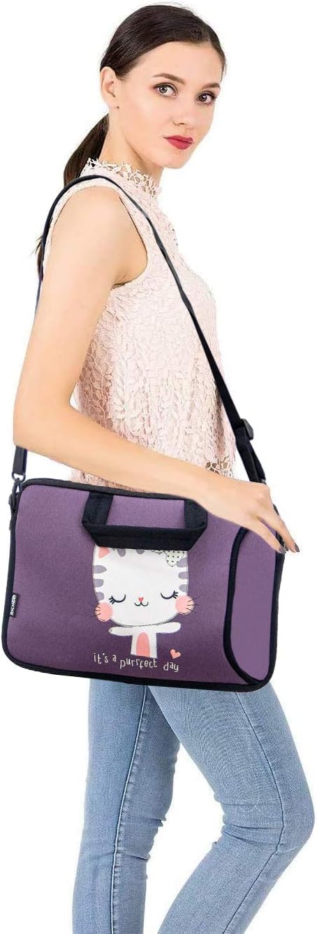RICHEN 17 inch Laptop Shoulder Bag Carrying Case Computer PC Cover Pouch with Handle Fits 15.6/16/17/17.3/17.4 inch Laptop Notebook (16-17.3 inch, Cute Cat)