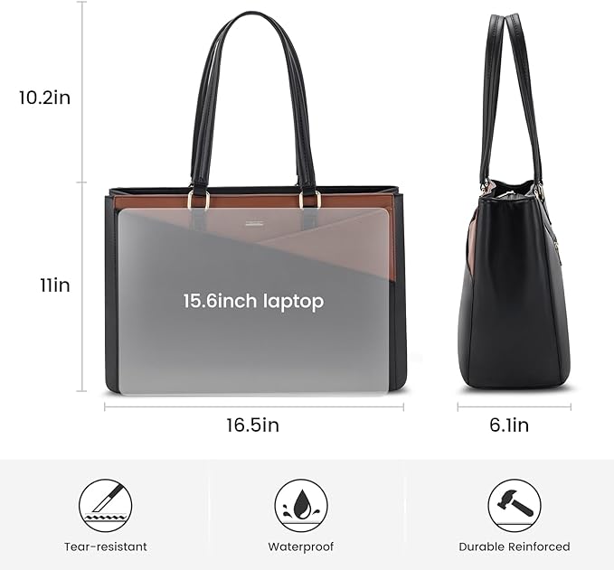 LOVEVOOK Laptop Tote Bag for Women, Office Work Bag Briefcase fit for 15.6 inch Laptop, Large Capacity Teacher Computer Bag Handbag Black/Brown