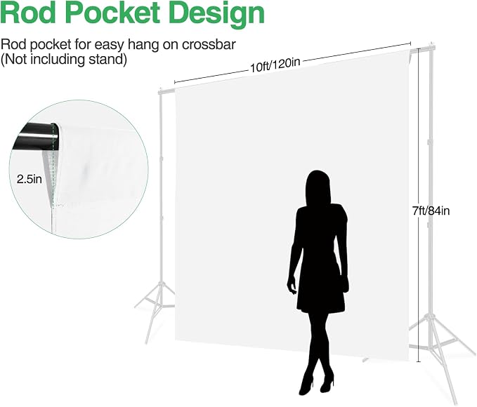 White Backdrop for Photoshoot 10x7ft (WxH), White Backdrop Curtain Backdrop for Photography Polyester Collapsible Background Screen for Portrait, Product Video, Pet, Photo Studio