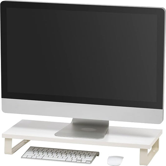 IRIS USA 1-Tier Multi-Purpose Modern PC Monitor Organizer Stand with Metal Legs, Ergonomic Desktop and Countertop Riser for Computer Laptop TV Kitchen Pantry and Closet Organization, White