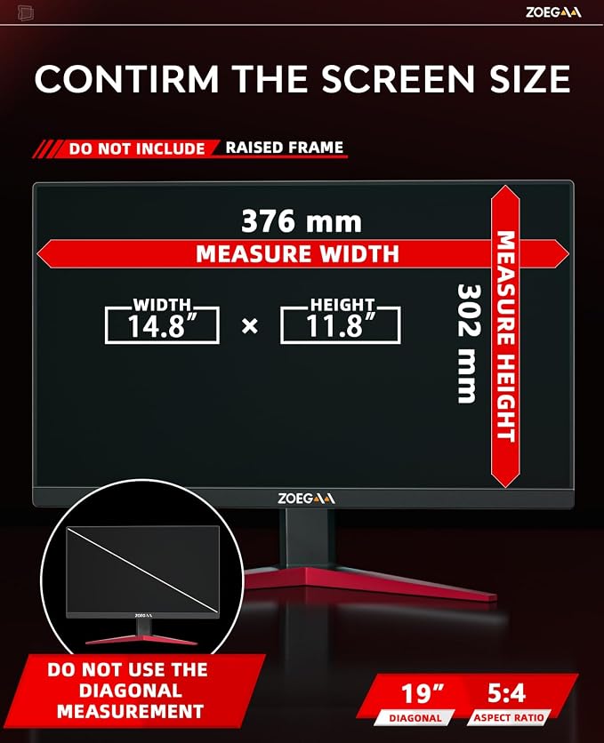 ZOEGAA 19 Inch 5:4 Computer Privacy Screen for Monitor, 19 inch Removable Anti Blue Light Glare Eye Protection Shield, Black Blackout Anti Spy Desktop Security Private Filter