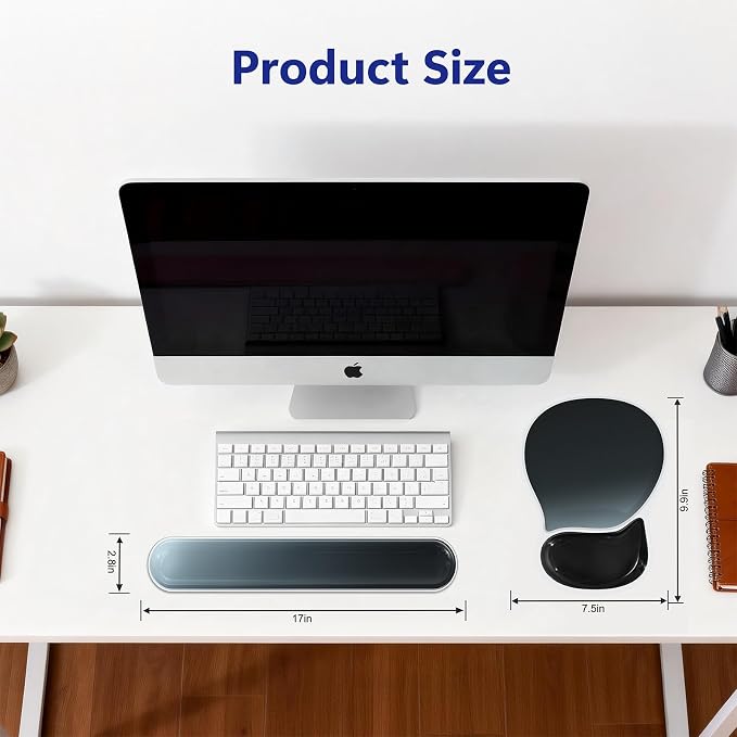 AKIT Ergonomic Mouse Pad and Keyboard Wrist Rest, Gel Wrist Rest for Computer Keyboard, Non-Slip Base, Pain Relief, Mousepad Set for Gaming, Home and Office, Gradient Black