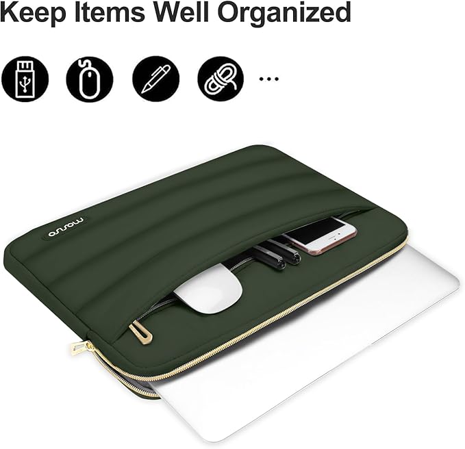 MOSISO Laptop Case 16 inch, 15-15.6 inch Puffy Laptop Sleeve Compatible with MacBook Pro 16 M5 M4 M3 M2 M1, HP Dell ASUS Acer Toshiba Lenovo, Polyester Horizontal Bag with Small Case, Army Green