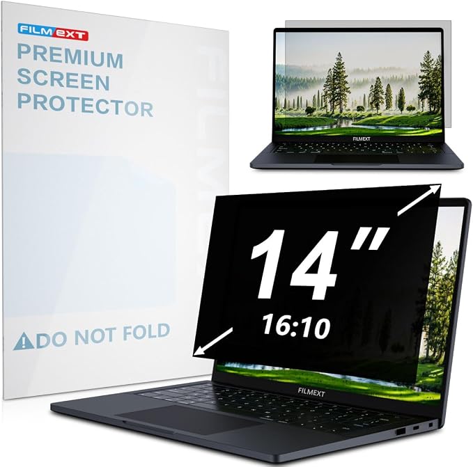 FILMEXT 14 Inch Laptop Privacy Screen Compatible with Lenovo Hp Dell Acer Asus Thinkpad Envy Xps -16:10 Aspect Ratio, Removable computer laptop privacy screen filter anti-blue light Anti Spy Shield