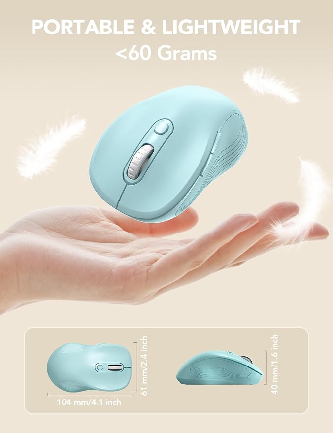 Trueque Wireless Mouse for Laptop, 2.4GHz Ergonomic Computer Mouse with Back & Forward Buttons, 3 Adjustable DPI Levels, 6 Buttons, Optical USB Cordless Mice for Windows PC, M01 (Light Blue)