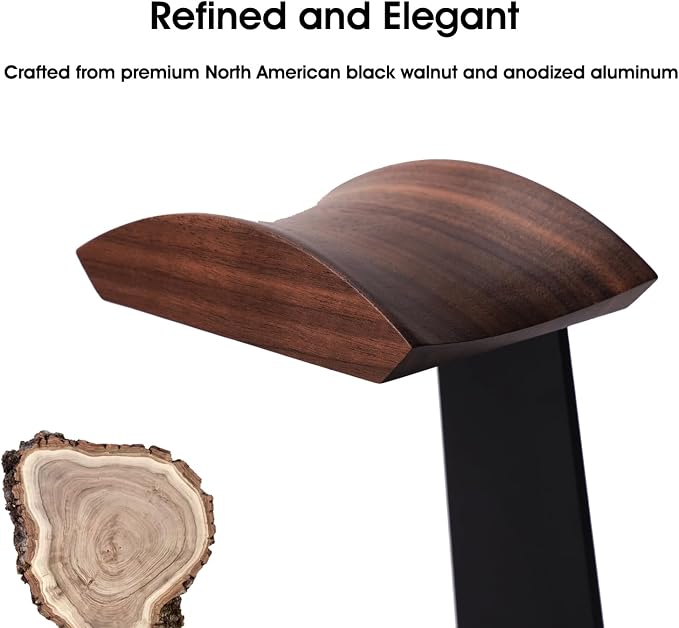 Walnut Headphone Stand, Wooden Headset Stand for Desk, Wood Gaming Headphone Holder with Storage Base for Airpod max, Bose, Razer, Sennheiser, Jabra, JBL, AKG, Vintage Gift for Men, Black