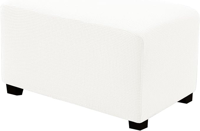 Ottoman Covers Ottoman Slipcovers Folding Storage Stool Washable Furniture Protector,Elastic Foot Stool Foot Rest Protector for Living Room Bedroom,Large,White
