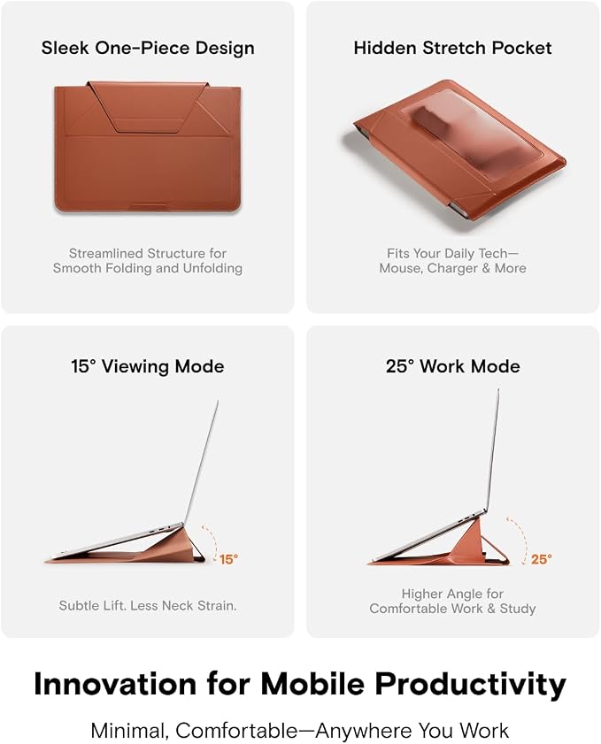 MOFT Laptop Carry Sleeve, 2-in-1 Laptop Bag & Stand for 13" MacBook Air/Pro, MacBook Neo&Dell/HP/Lenovo, Stylish Slim Computer Sleeve Bag with Expandable Storage for Computer Accessories, Sienna Brown