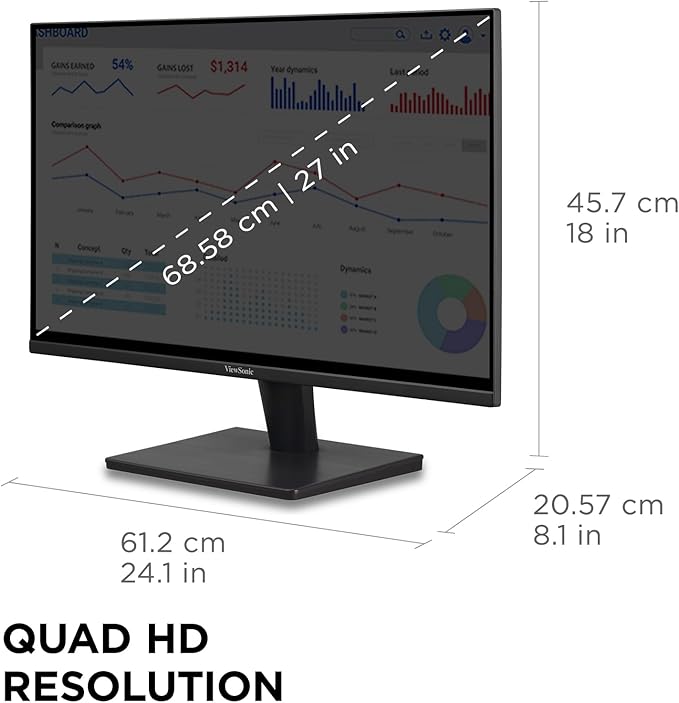 ViewSonic VS2725-2K 27 Inch 1440p Monitor, 100Hz Refresh Rate for Smooth Home and Office Viewing, Eye Care Technology, HDMI, and DisplayPort Inputs