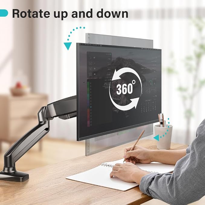 BFTOU Black Single Monitor Arm Adjustable Stand Monitor Mount up to 32 inches and 17.6 lbs, Computer Desk Mount with Clamp and Grommet Base