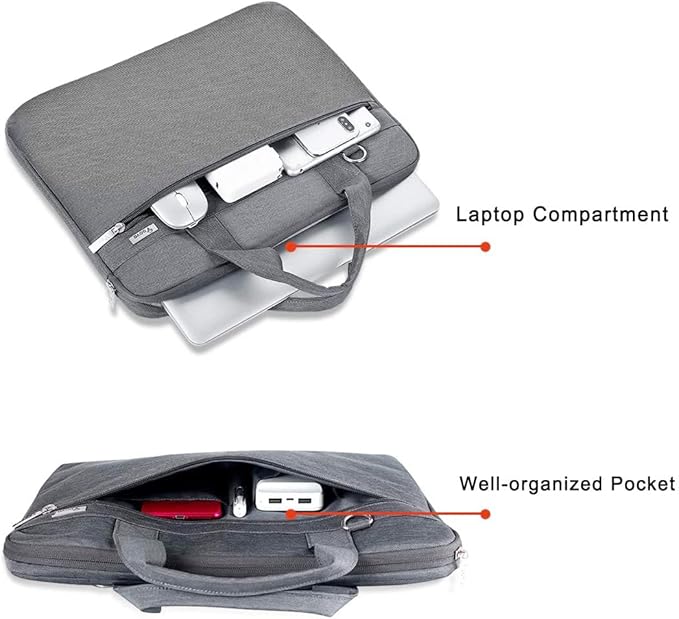 Voova Laptop Bag 17 17.3 Inch, 360° Protective Laptop Case Sleeve with Shoulder Strap Compatible with 17-18 Inch Lenovo Asus Acer Dell Hp, Waterproof Computer Bag Slim Briefcase for Men Women, Grey