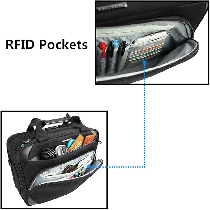 KROSER Laptop Bag 15.6 Inch Briefcase Messenger Bag Water Repellent Computer Case Shoulder Bag Durable Tablet Sleeve for Business/College/Women/Men - Black/Blue