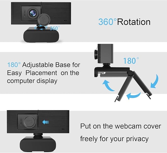 Anivia Upgraded Full HD 1080P Webcam with USB Plug, Privacy Cover- Computer Web Camera for Video Calling and Recording, PC Desktop or Laptop, Wide Angle 1080p Streaming Camera