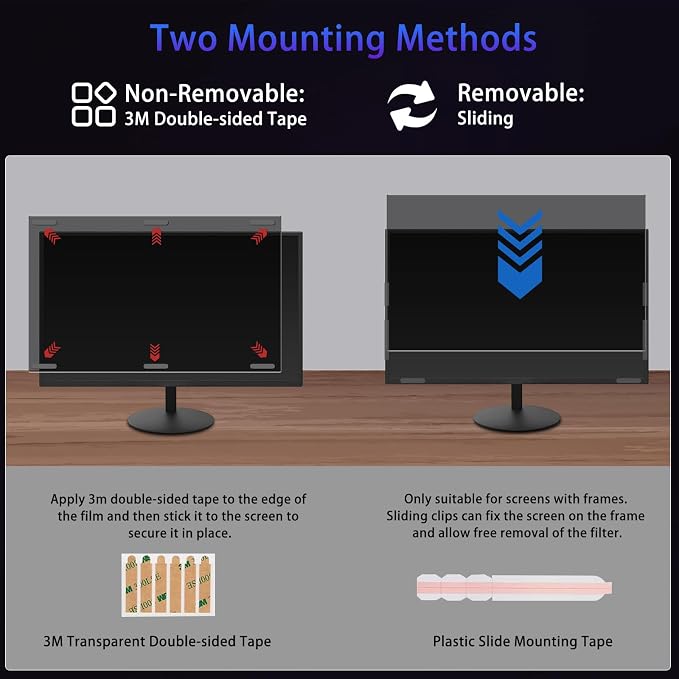 21.5" Privacy Screen Computer for 16:9 Aspect Ratio, 2-Sided Removable Anti-Peeping/Anti-Glare, Blue Light Block, UV Protect, Reduce Strain, Anti-Scratch, Fits 21.5-inch 16:9 Protector Film