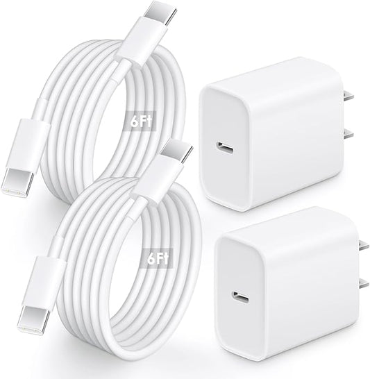 AISNI iPhone 17 16 15 Pro Max Fast Charger 20W USB C Wall Charger Block with 6FT Durable Type C Fast Charging Cable for iPhone 17/16/15 Pro Max/Plus, iPad Pro/Air, Google Pixel 9 8 7 6 (2 Pack)
