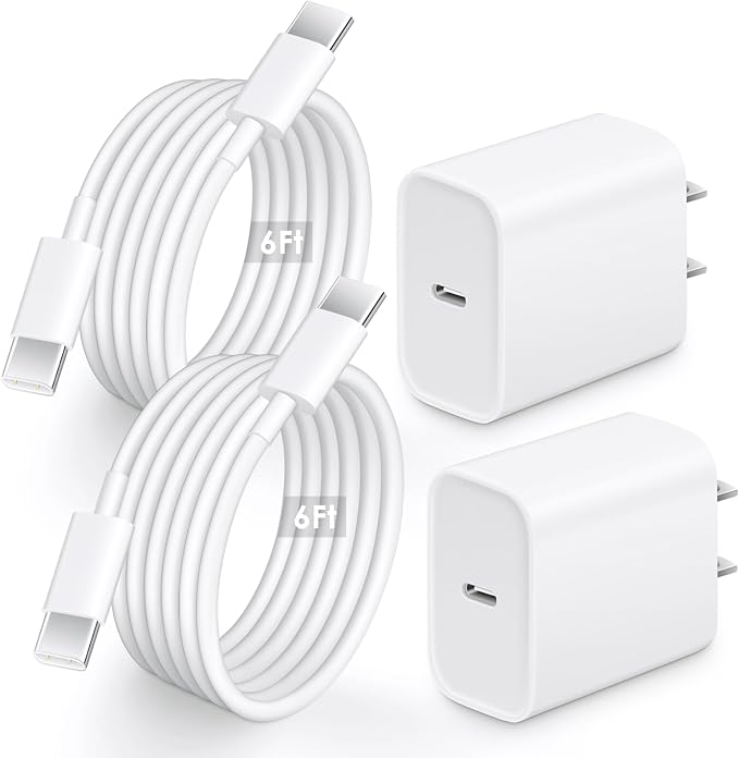 AISNI iPhone 17 16 15 Pro Max Fast Charger 20W USB C Wall Charger Block with 6FT Durable Type C Fast Charging Cable for iPhone 17/16/15 Pro Max/Plus, iPad Pro/Air, Google Pixel 9 8 7 6 (2 Pack)