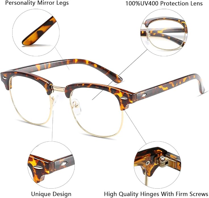 Fashion Vintage Classic Semi-Rimless Half Frame Clear Lens Glasses