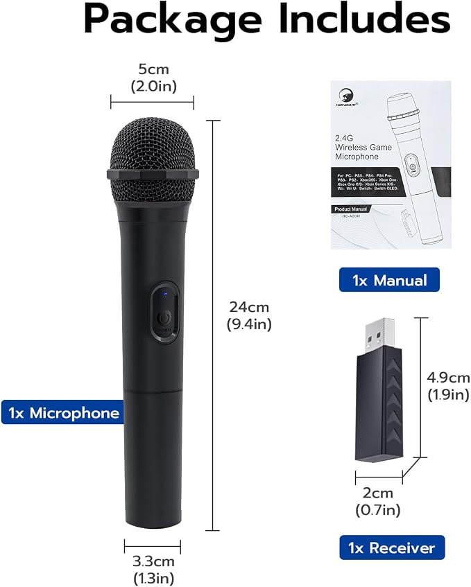 Mcbazel Wireless USB Gaming Microphone Compatible with Xbox Series X/S, PS5, Switch OLED, NS Switch/Switch2, PC, PS4, PS3, PS2, Xbox One X/S, Xbox One, Xbox 360, Wii