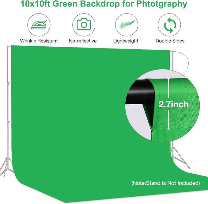 Aimosen 10x10FT Green Screen Backdrop for Photography, Large Background for Zoom Meetings, High Density Polyester Fabric Chromakey Backdrop Curtain for Video Photoshoot Studio Gaming