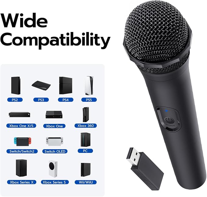 Mcbazel Wireless USB Gaming Microphone Compatible with Xbox Series X/S, PS5, Switch OLED, NS Switch/Switch2, PC, PS4, PS3, PS2, Xbox One X/S, Xbox One, Xbox 360, Wii