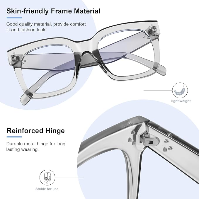 Ovresized Blue Light Blocking Glasses for Women Men Square Computer TV Eyeglasses