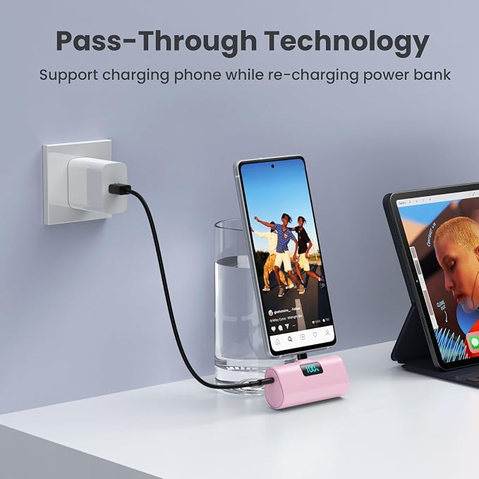 [2-Pack]Portable Charger for iPhone 17/16/15 Series,5200mAh PD USB C Power Bank Built-in USB-C Connector, Battery Pack Compatible with iPhone 17/17 Pro Max/16 Pro/15 Series,Galaxy,Android(Pink+Green)