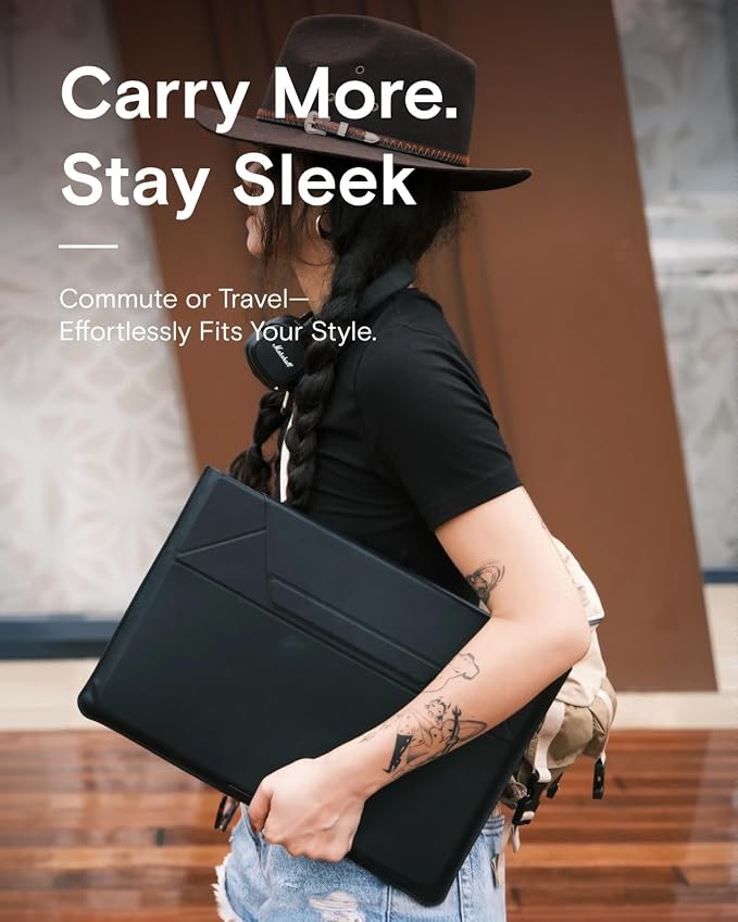 MOFT Laptop Carry Sleeve, 2-in-1 Laptop Bag & Stand for 15" MacBook Air & Dell/HP/Lenovo/Asus, Stylish Slim Computer Sleeve Bag with Expandable Storage for Computer Accessories, Night Black