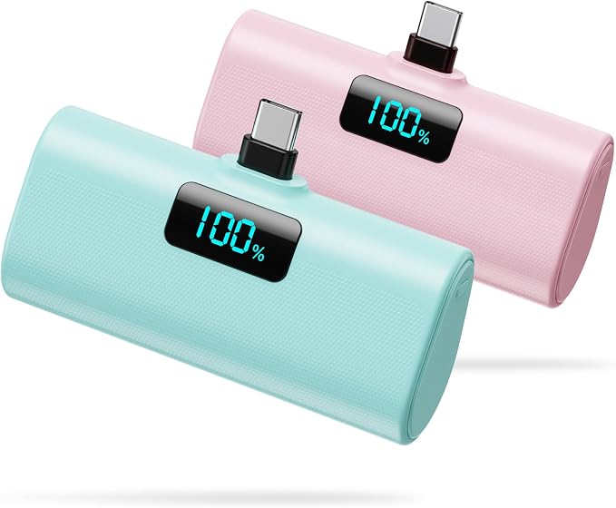 [2-Pack]Portable Charger for iPhone 17/16/15 Series,5200mAh PD USB C Power Bank Built-in USB-C Connector, Battery Pack Compatible with iPhone 17/17 Pro Max/16 Pro/15 Series,Galaxy,Android(Pink+Green)