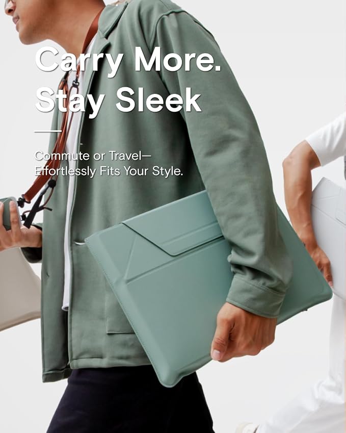 MOFT Laptop Carry Sleeve, 2-in-1 Laptop Bag & Stand for 13" MacBook Air/Pro, MacBook Neo & Dell/HP/Lenovo, Stylish Slim Computer Sleeve Bag with Expandable Storage for Computer Accessories, Seafoam