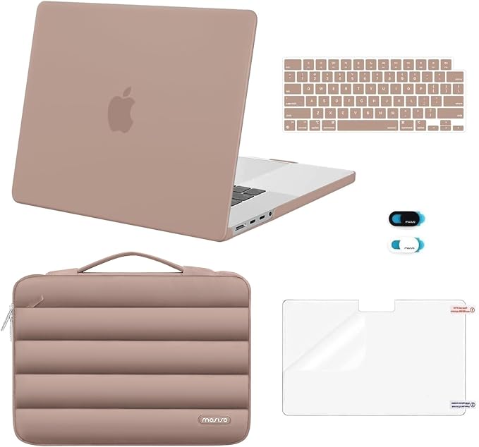MOSISO Compatible with MacBook Pro 16 inch Case M5 M4 M3 M2 M1 2026-2021 A3429 A3428 A3403 A3186 A2991 A2780 A2485, Shell&Puffy Sleeve Bag&Keyboard Cover&Webcam Cover&Screen Protector, Bronze Brown